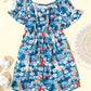 Blue Square Neck Ruffle Floral Dress