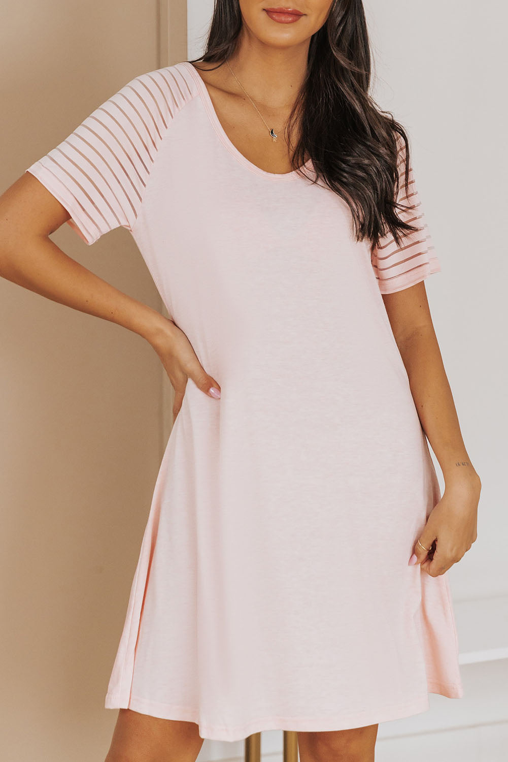 Striped Short Sleeve Flare T-shirt Mini Dress