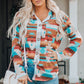 Multicolor Aztec Print Buttoned Pocket Chest Long Sleeve Shirt