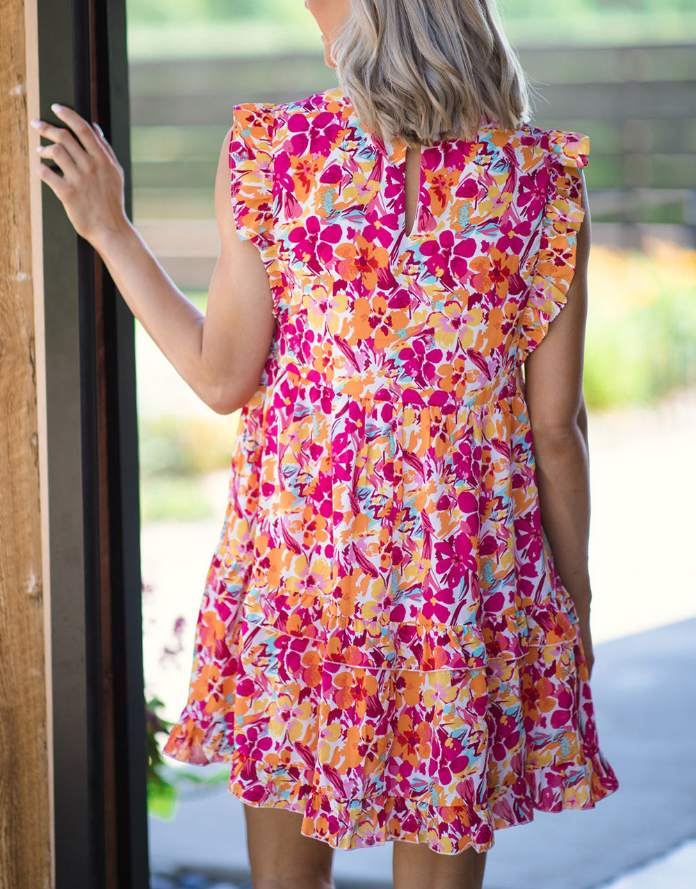Ruffle Trim Tiered Sleeveless Floral Mini Dress