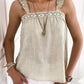 Elastic Ruffle Straps Guipure Trim Tank Top