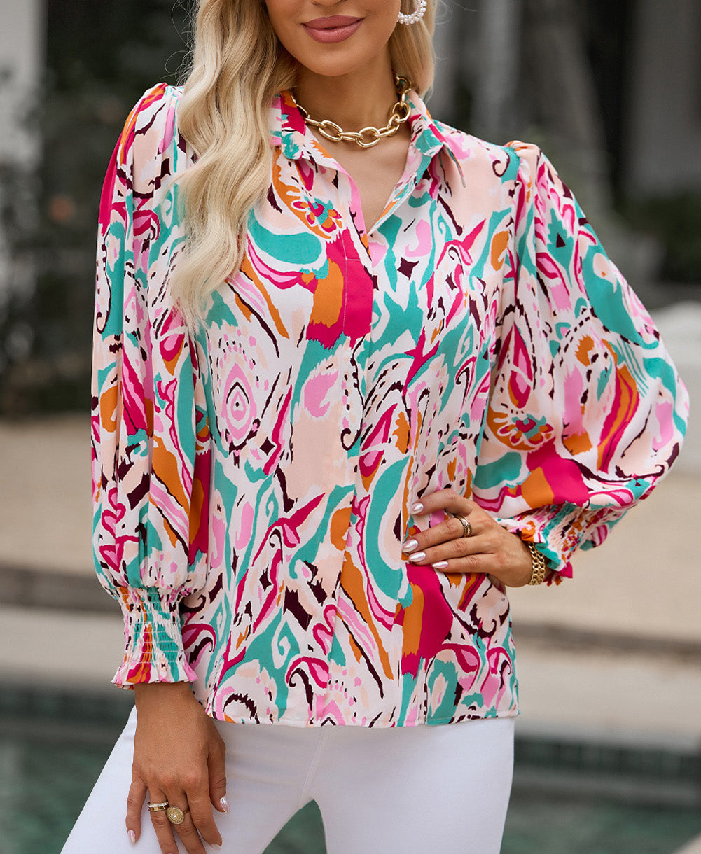 Paisley Print 3/4 Lantern Sleeve Shirt