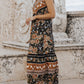 Black Retro Boho Floral Tassel Tie Maxi Dress