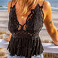 Black Laced Ruffled Hem Tank