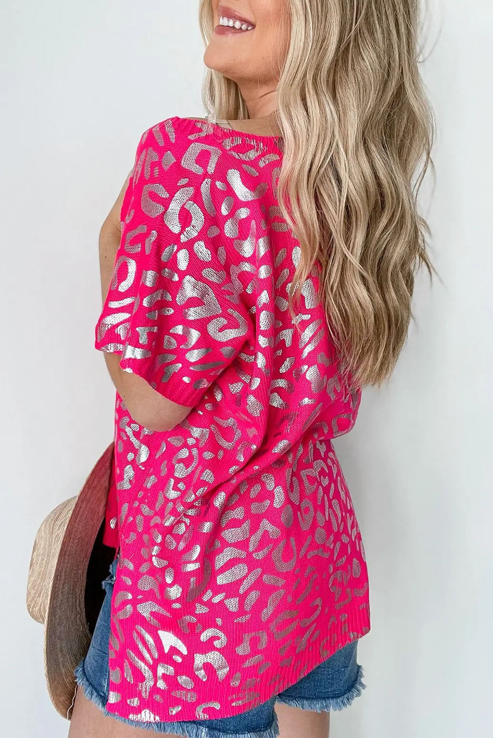 V Neck Gold Leopard Short Sleeves Top