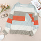 Color Block Ribbed Long Sleeve Top with Pocket
