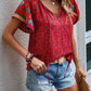Bohemian style V-neck loose fitting blouse