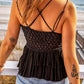 Black Laced Ruffled Hem Tank