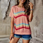 Crew Neck T-Shirt Rainbow Stripe Top