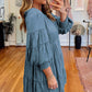 Sky Blue Shirring Tiered Flowy Babydoll Dress