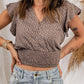 Brown V Neck Flutter Sleeves Polka Dot Smocked Hem Crop Top
