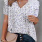 Floral Print Smocked Ruffled V Neck T-shirt