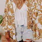 Draped Paisley Print Open Front Overlay Top with Ruffles