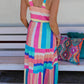 Color Block Striped Bow Knot Straps Maxi Dress