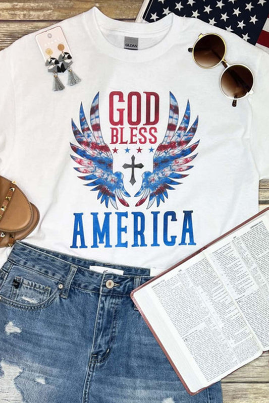 White GOD BLESS AMERICA Eagle Flag Graphic Tee