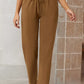 Drawstring Elastic Waist Pockets Long Straight Legs Pants