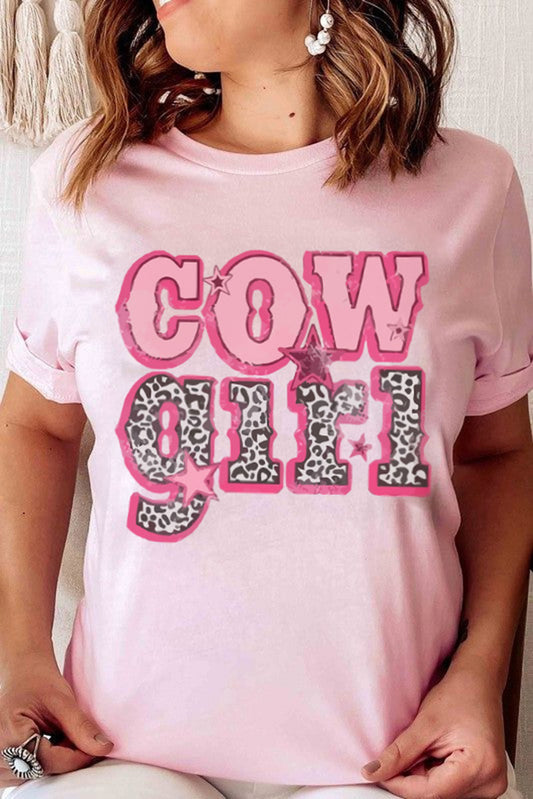 COWGIRL Leopard Star Print Crew Neck Graphic Tee