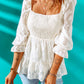 Square Neck Smocked Puff Sleeve Blouse