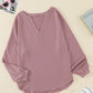 Buttoned V Neck Cotton Loose Fit Top