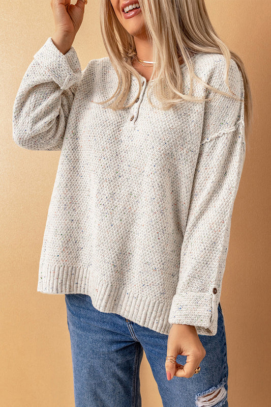 Buttoned Drop Shoulder Knitted Sweater