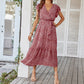 Ruffled V-Neck Neck Waist Floral Dress