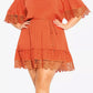 Red Plus Size Crochet Detail Belted Off Shoulder Dress