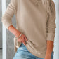 Crew Neck Ribbed Trim Waffle Knit Top