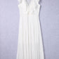 White Lace Contrast V Neck Ruffled Maxi Dress
