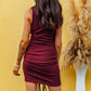 Burgundy Ruched Rib Knit Tank Mini Dress