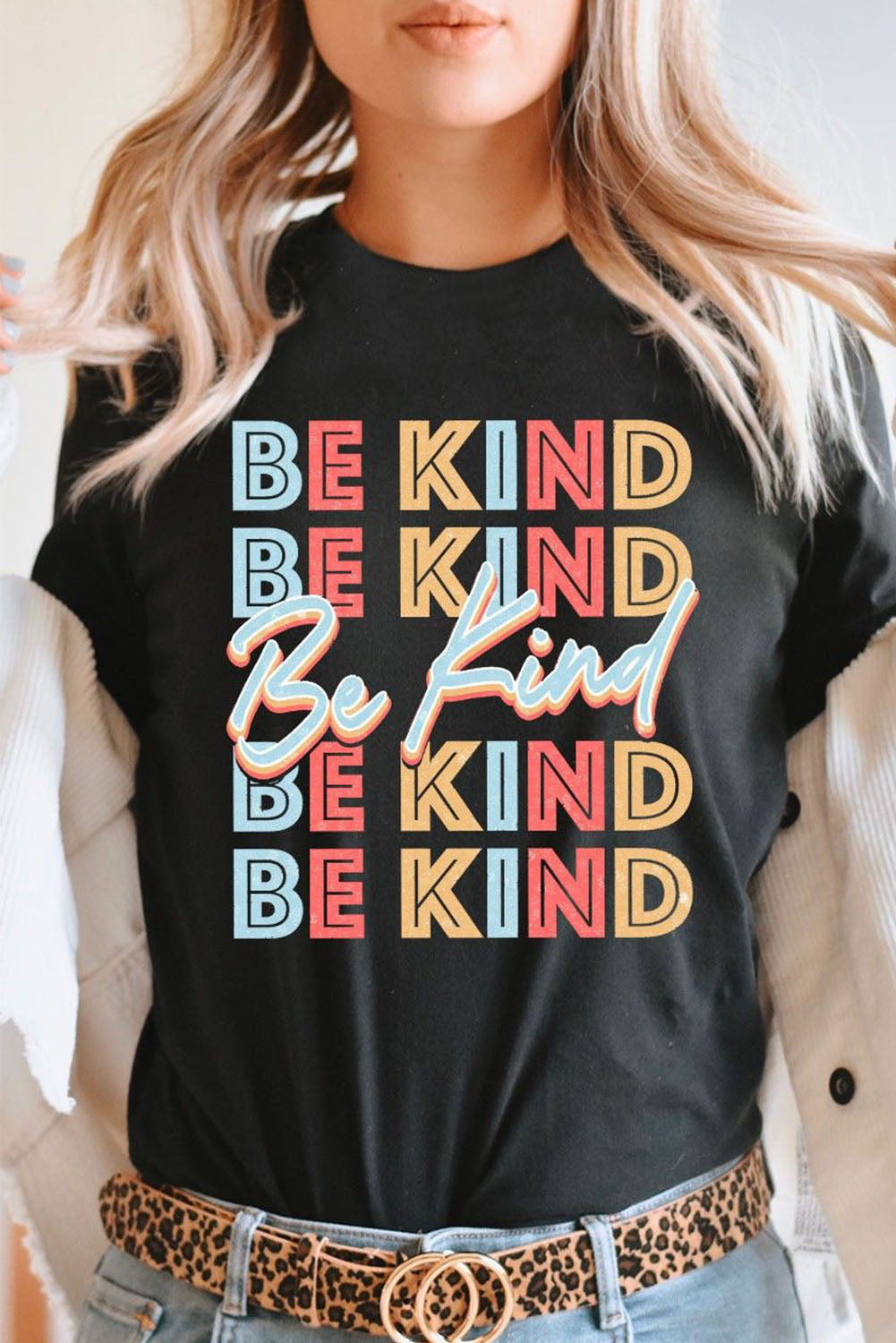 Black BE KIND Repeat Print Graphic T-shirt