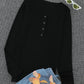 Black Scoop Neck Buttoned Front Long Sleeve Knitted Top
