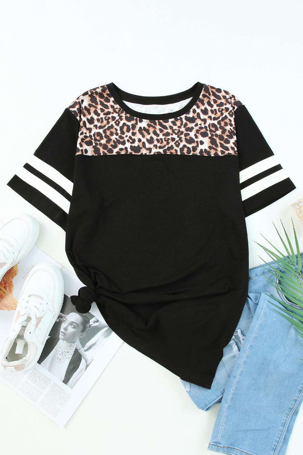 Sequin Striped Patchwork Short Sleeve Plus Size T Shirt