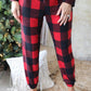 Red Plaid Raglan Sleeves Top and Drawstring Pants Lounge Set