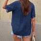 Crochet Hollow-out Lace Splicing Short Sleeve Top