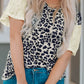 Leopard Lace Split Joint O Neck T-Shirt