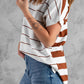 Brown Striped Knit Sweater Short Sleeve Top