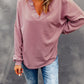 Buttoned V Neck Cotton Loose Fit Top