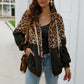 Winter leopard print patchwork hooded sweatshirt