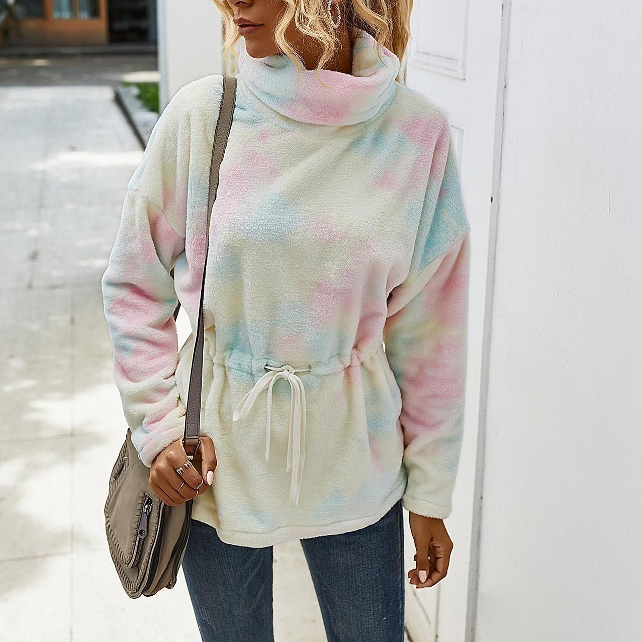 Autumn and winter high neck tie-dye sweater