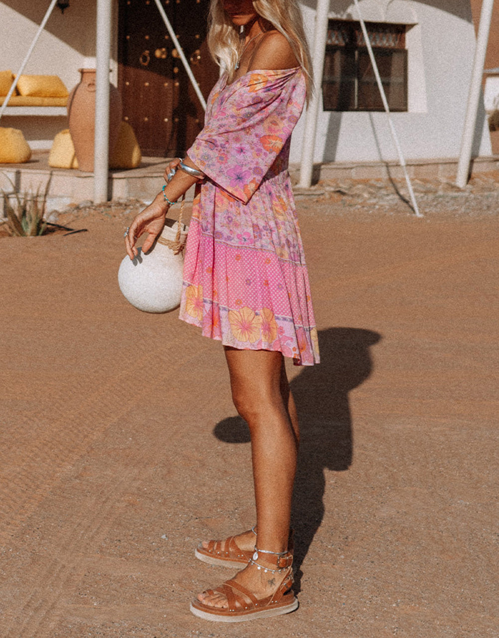 Multicolor Hibiscus Floral Print Ruffle Mini Dress