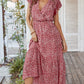 Ruffled V-Neck Neck Waist Floral Dress