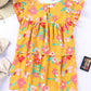 Yellow Floral Print Ruffle Cap Sleeve Keyhole Back Blouse