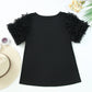 Black Ruffle Short Sleeves Round Neck Top