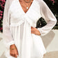 White Swiss Dot Smocked Ruffled V Neck Top