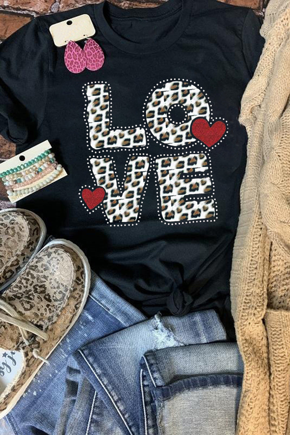 Black Studded LOVE Heart Graphic Tee