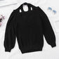 Women's Winter Casual Loose Halter Neck Cold Shoulder Ribbed Knit Sweater