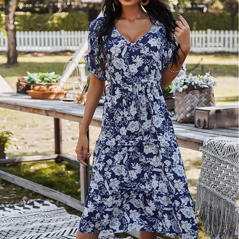 Spring and summer long printed dresses