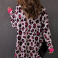 Rose Leopard Ribbed Trim Knitted Open Front Long Cardigan