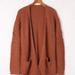 Brown Open Front Woven Texture Knitted Cardigan with Pockets