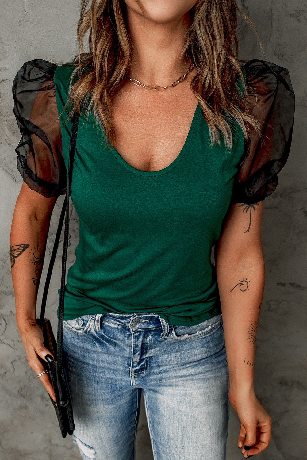 Mesh Puff Sleeve Top